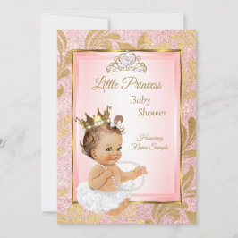 Rosa Glitzer Gold Princess Kinderdusche Brünett Einladung