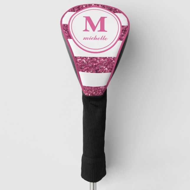 Rosa Glitzer | Golf | personalisiert NAME monogram Headcover (Vorderseite)