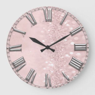 Rosa Glitzer-graues Metallgraue silberne römische Große Wanduhr