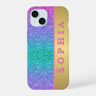 Rosa Glitzer Grün und Blau Farbenfarbe Farbige Tex iPhone 15 Hülle