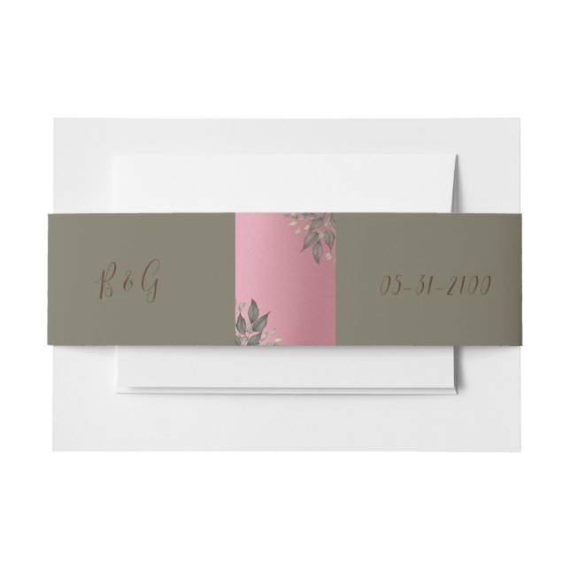 Rosa-Glitzer-Grüne Eukalyptus Hochzeit Einladungsbanderole (Vorderseite Beispiel)