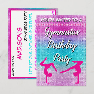 Rosa Glitzer Gymnastik Geburtstagsparty Einladung