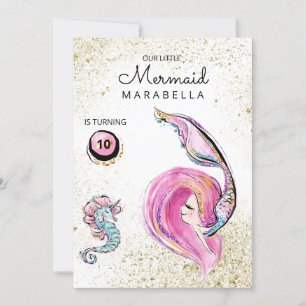 *~* Rosa Glitzer Hair Mermaid Geburtstagsparty Einladung