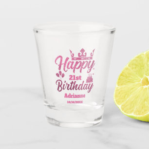 Rosa Glitzer "Happy Birthday" Shootglas Schnapsglas