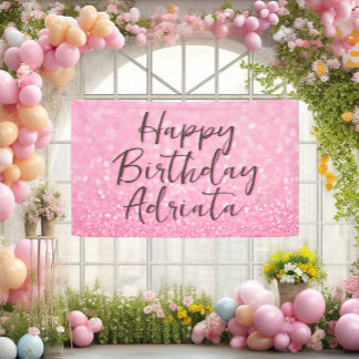 Rosa Glitzer Happy Geburtstag Personalisierte Cust Banner