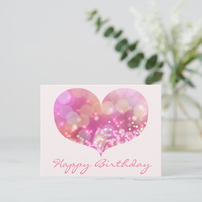 Rosa Glitzer Herz | Happy Birthday Postcard Postkarte (Stehend Vorderseite)