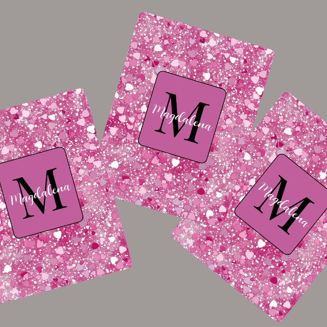 Rosa Glitzer Herzname Monogram Girly Spielkarten (Von Creator hochgeladen)
