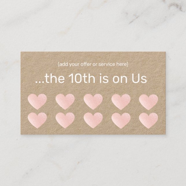 Rosa Glitzer Herzstück 10 Punch Salon Kundenloyalt Treuekarte (Vorderseite)