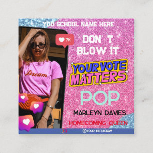 Rosa Glitzer High School Homecoming Queen Campaign Begleitkarte