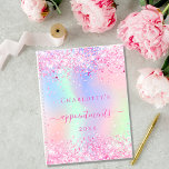 Rosa Glitzer holografischer Einhornname 2023 Planer<br><div class="desc">Ein angesagter holografischer Hintergrund mit Einhorn- und Regenbogenpastellfarben in Rosa, lila, Rose Gold, Minzgrün. Dekoriert mit Imitaten Glitzer Staub in rosa. Personalisieren und fügen Sie einen Namen, Titel und ein Jahr. Der Titel wird mit einem gürtelmädchenhaften, handgeschriebenen Stilskript mit Swashes geschrieben. Um die Swashes behalten, löschen Sie nur den Beispielnamen,...</div>
