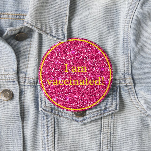 Rosa Glitzer Ich bin geimpft Button (Beispiel)