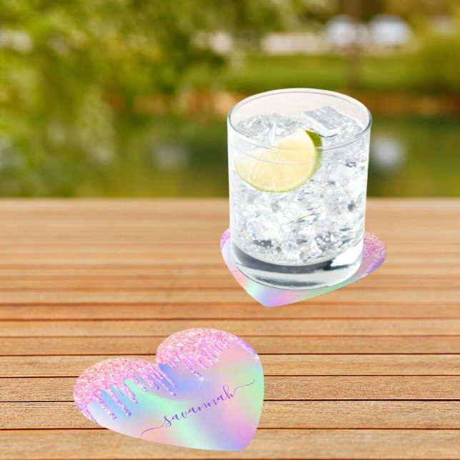 Rosa Glitzer irisierende Rose Gold Regenbogen Gebu Untersetzer (Von Creator hochgeladen)