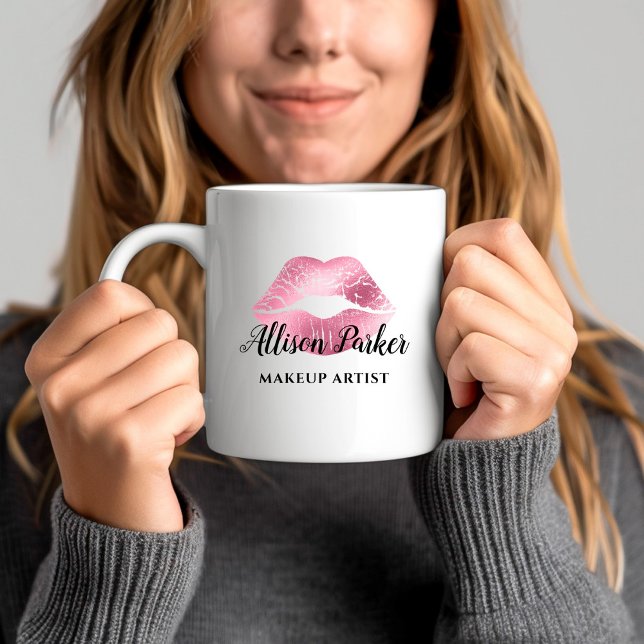 Rosa Glitzer Kiss Lips Business Makeust Artist Kaffeetasse (Pink Glitter Kiss Lips Business Makeup Artist Coffee Mug)