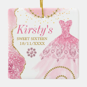 Rosa Glitzer Kleid & Glam Kante & Diamanten Sweet  Keramikornament