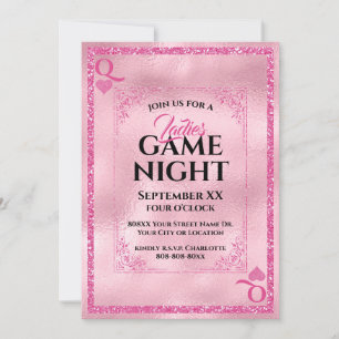 Rosa Glitzer Königin der Herzen Ladys Game Night Einladung