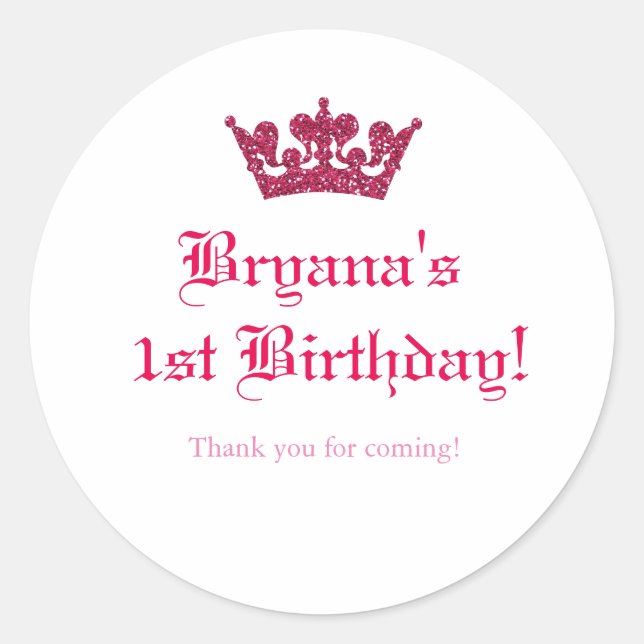 Rosa Glitzer Kronen-Aufkleber Runder Aufkleber (Vorderseite)