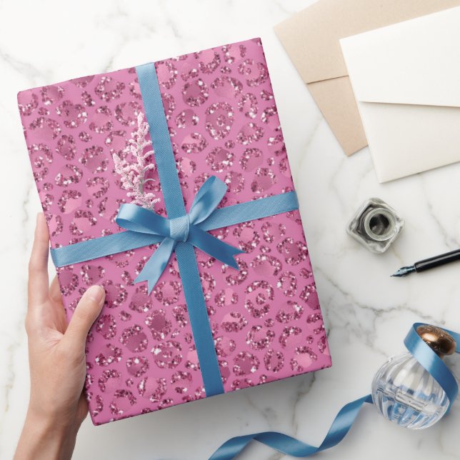 Rosa Glitzer Leopard Geschenkpapier (Schenken)