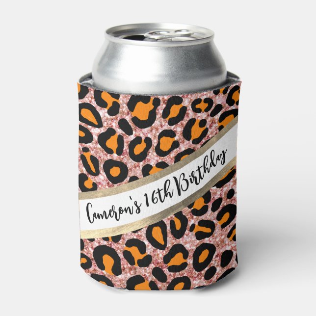 Rosa Glitzer Leopard Girly Cheetah Chic Geburtstag Dosenkühler (Kanne Vorderseite)