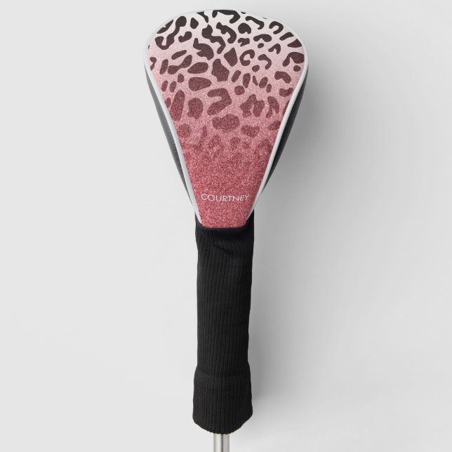 Rosa Glitzer-Leopard-Haut Golf Headcover (Vorderseite)