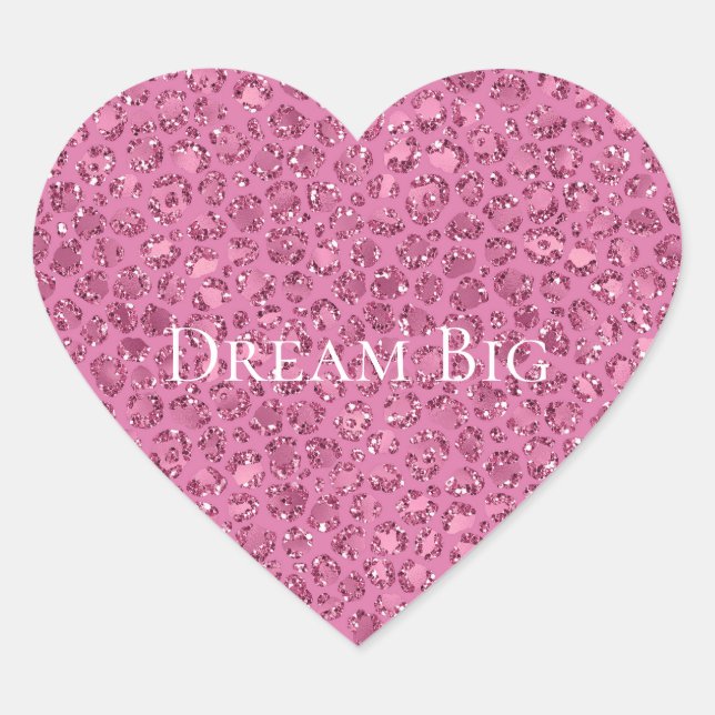 Rosa Glitzer Leopard Herz-Aufkleber (Vorderseite)