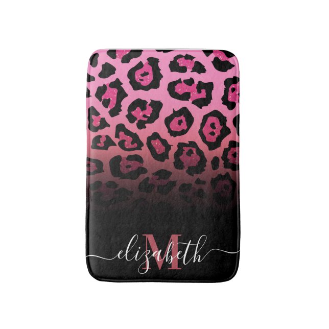 Rosa Glitzer Leopard Print Badematte (Vorderseite Vertikal)