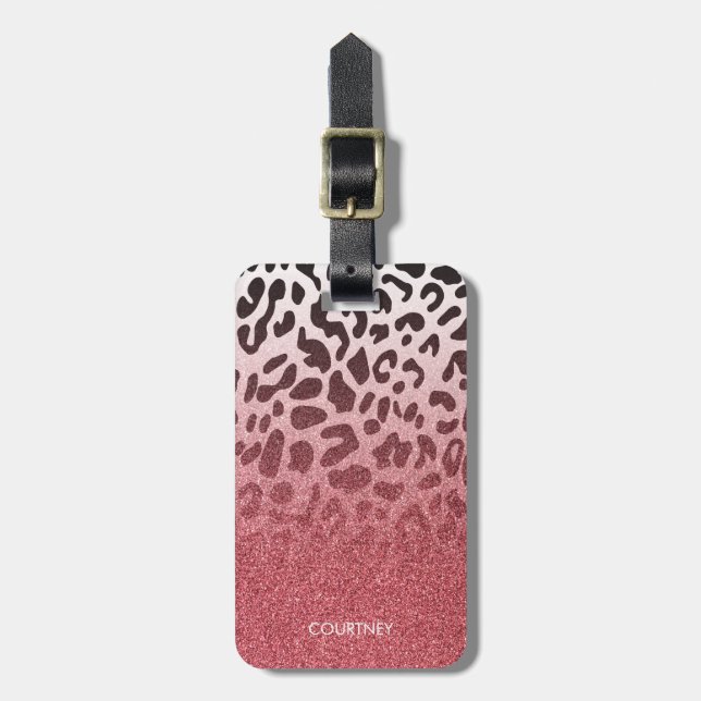 Rosa Glitzer Leopard Skin Gepäckanhänger (Vorderseite vertikal)
