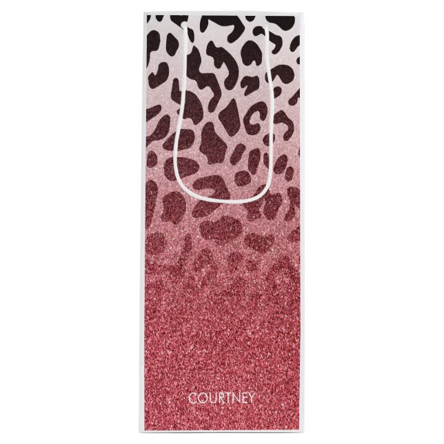 Rosa Glitzer Leopard Skin Geschenktüte Für Weinflaschen (Vorderseite)