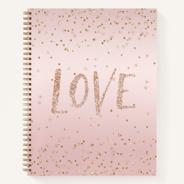 Rosa Glitzer Liebe Gold Confetti Notizbuch (Vorderseite)