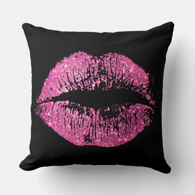 Rosa Glitzer-Lippen Kissen (Vorderseite)