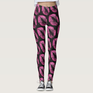 Rosa Glitzer Lippen Modernes Schwarzes Leggings