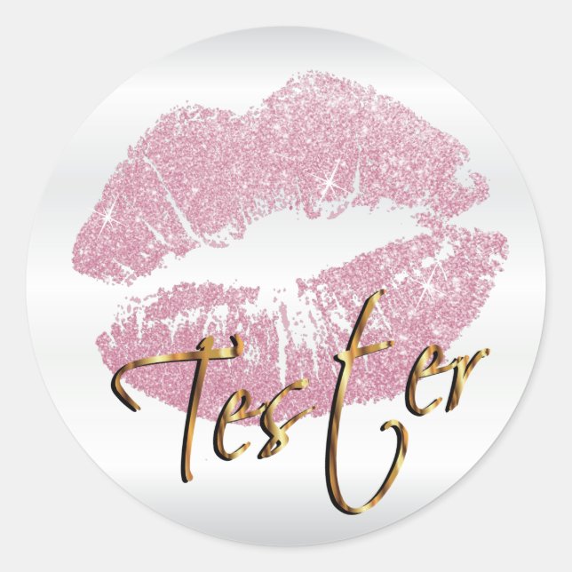 Rosa Glitzer Lips 3 - Tester Runder Aufkleber (Vorderseite)