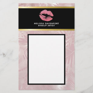 Rosa Glitzer Lips & Rose Gold Tropische Blätter Briefpapier