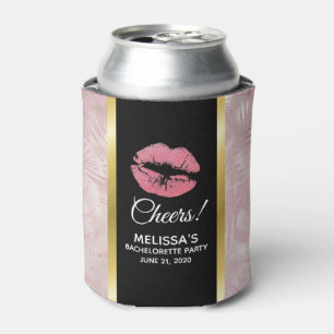 Rosa Glitzer Lips & Rose Gold Tropische Blätter Dosenkühler