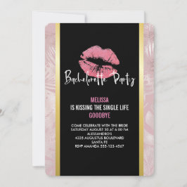 Rosa Glitzer Lips & Rose Gold Tropische Blätter Einladung