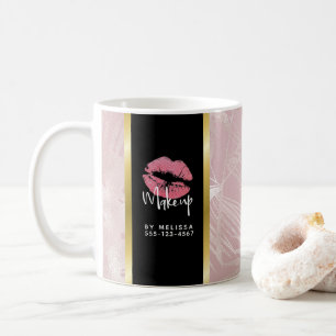 Rosa Glitzer Lips & Rose Gold Tropische Blätter Kaffeetasse