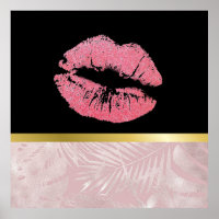 Rosa Glitzer Lips & Rose Gold Tropische Blätter