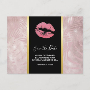 Rosa Glitzer Lips & Rose Gold Tropische Blätter Postkarte