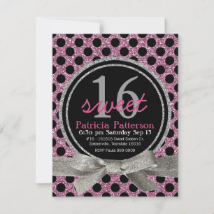 Rosa Glitzer Look Polka Dot Sweet 16 Einladung