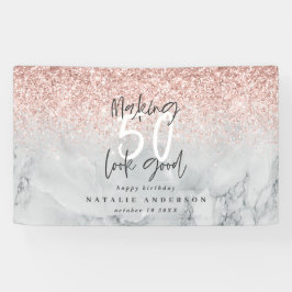 Rosa Glitzer Marmor macht 50 zu einem guten Geburt Banner