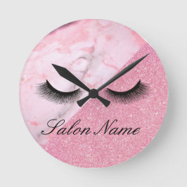 Rosa, Glitzer, Marmor, Stylist, Salon Runde Wanduhr