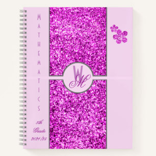 Rosa Glitzer Mit Monogramm mit Blume Notizbuch