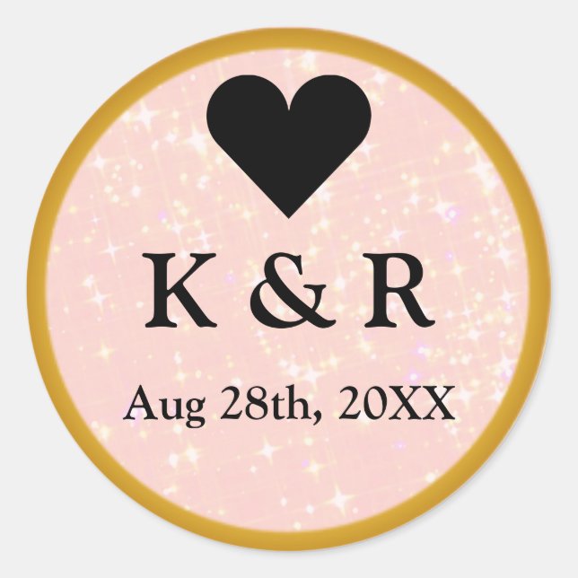 Rosa Glitzer-Monogramm-Hochzeit Runder Aufkleber (Vorderseite)
