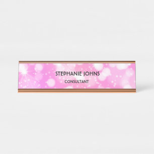 Rosa Glitzer Monogramm Name Modern Rose Gold Schreibtischnamensplakette