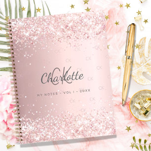 Rosa Glitzer-Monogrammschrift Notizbuch