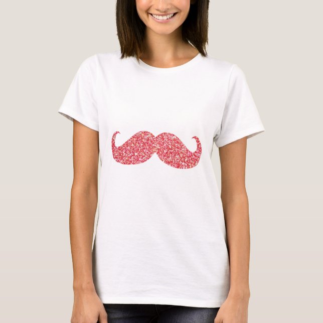 Rosa Glitzer Mustache T-Shirt (Vorderseite)