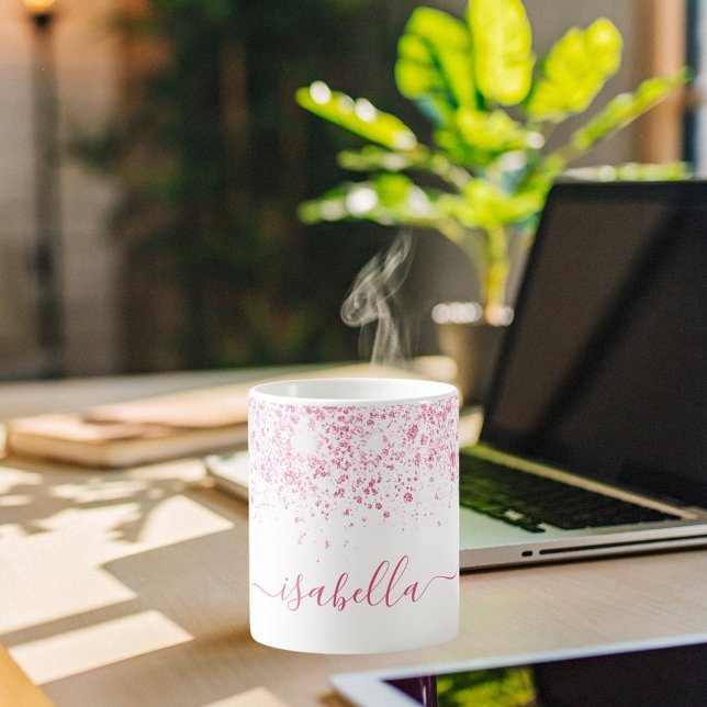 Rosa-Glitzer-Namensschild Kaffeetasse (Von Creator hochgeladen)