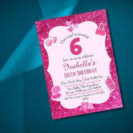 Rosa Glitzer niedlich lebendig funkelnder 6. Gebur Einladung