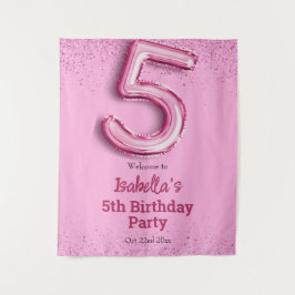 Rosa Glitzer niedlicher Ballon Nr.5 Mädchen 5. Geb Wandteppich