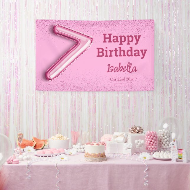 Rosa Glitzer niedlicher Ballon Nr.7 Mädchen 7. Geb Banner (Party)