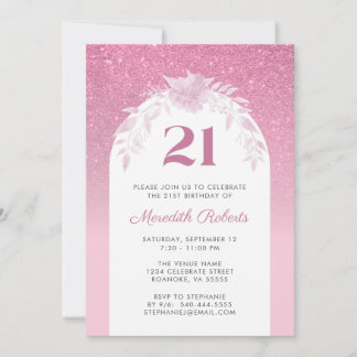 Rosa Glitzer Ombre 21. Geburtstag Party Einladung